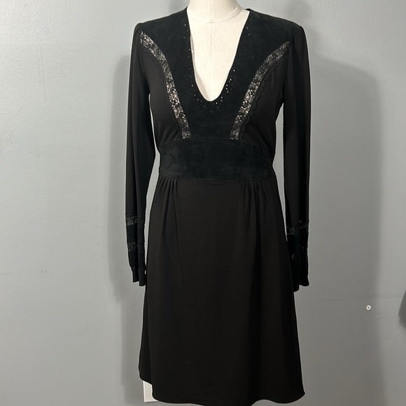 BCBGMaxAzria Black Suede Drop Waist Mini Dress size L - Picture 4 of 15